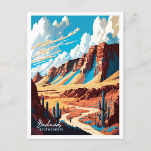 Badlands Nationa Park Artwork Travel Illustration Vykort