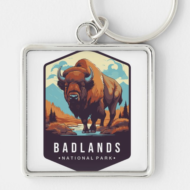 Badlands national park Key chain Fyrkantig Silverfärgad Nyckelring (Framsidan)