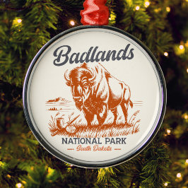 Badlands National Park Retro Bison Artwork Gift Julgransprydnad Metall