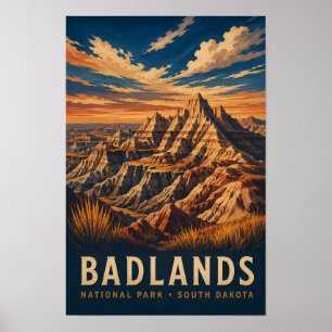 Badlands National Park South Dakota Träsnitt Poster