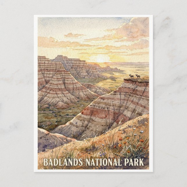 Badlands National Park Vintage Vattenfärg Vykort (Framsida)