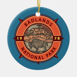 Badlands nationalpark Buffalo Retro Compass Julgransprydnad Keramik