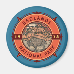 Badlands nationalpark Buffalo Retro Compass Magnet