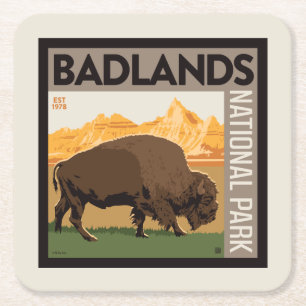 Badlands nationalpark   Buffalo Underlägg Papper Kvadrat