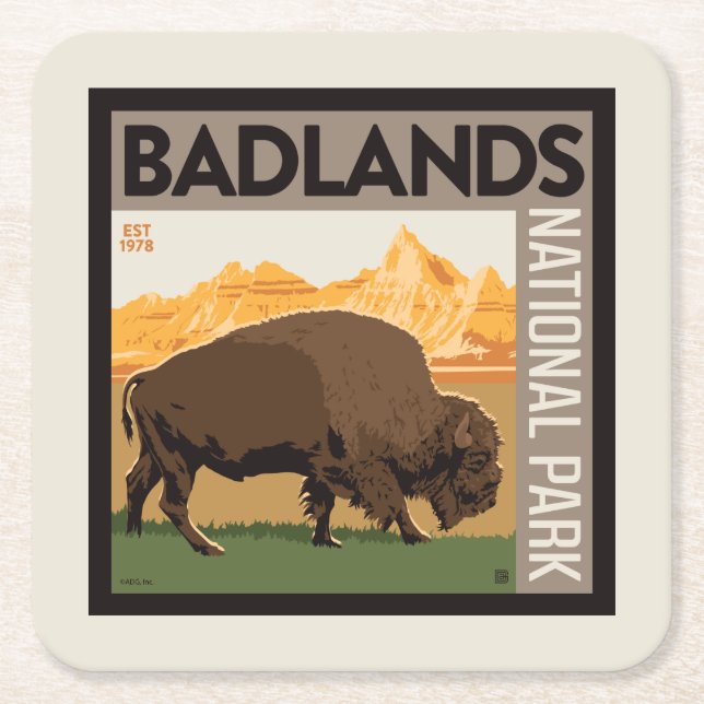 Badlands nationalpark | Buffalo Underlägg Papper Kvadrat (Framsidan)