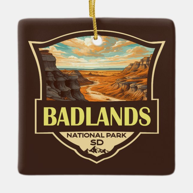 Badlands nationalpark Illustration Retro Julgransprydnad Keramik (Framsida)