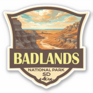 Badlands nationalpark Illustration Retro Klistermärken