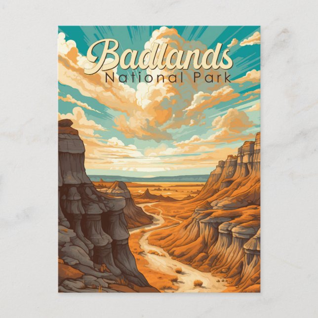 Badlands nationalpark Illustration Retro Vykort (Framsida)