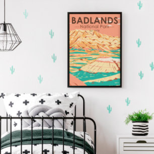 Badlands nationalpark Landcape Vintage affisch