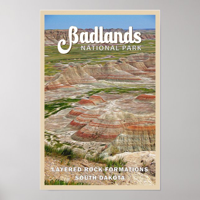 Badlands nationalpark Landcape Watercolor Poster (Framsidan)