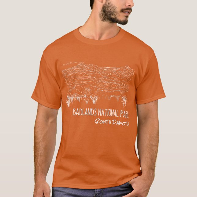 Badlands nationalpark Line Art South Dakota T Shirt (Framsida)
