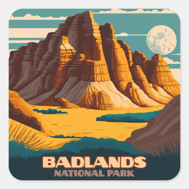 Badlands nationalpark Mountains Retro Fyrkantigt Klistermärke (Framsida)