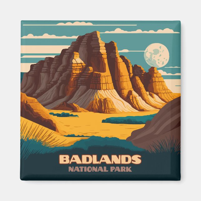 Badlands nationalpark Mountains Retro Magnet (Framsidan)