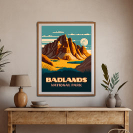 Badlands nationalpark Mountains Retro Poster