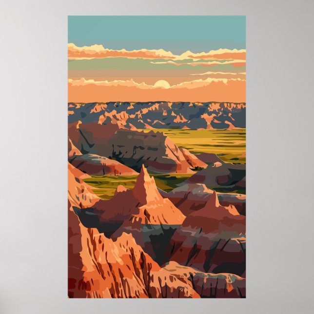 Badlands nationalpark - Retro Print Poster (Framsidan)