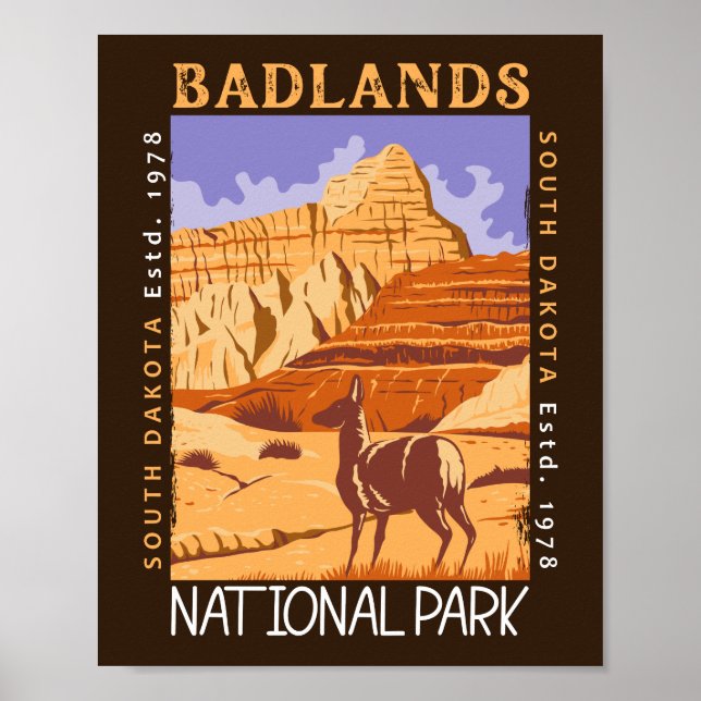 Badlands nationalpark South Dakota Distress Poster (Framsidan)