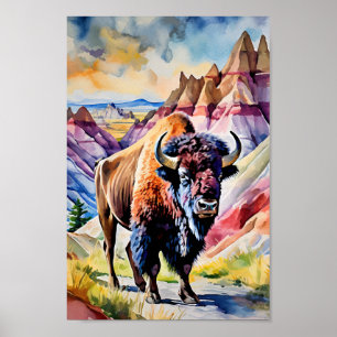 Badlands nationalpark South Dakota Watercolor Poster