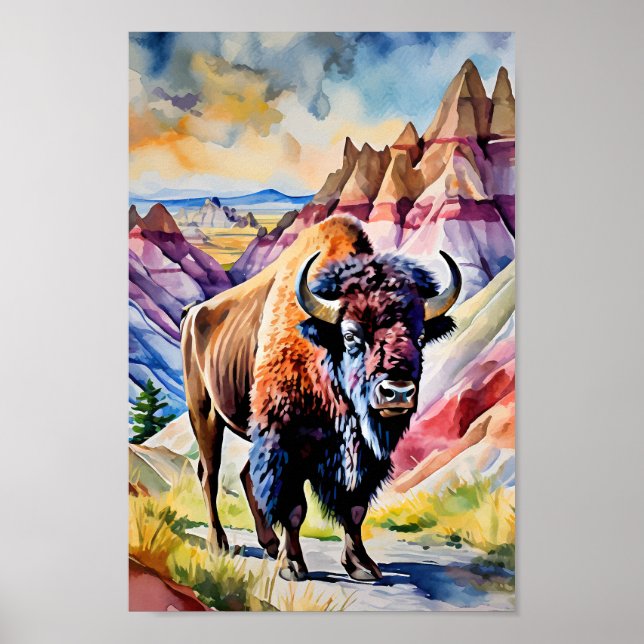 Badlands nationalpark South Dakota Watercolor Poster (Framsidan)