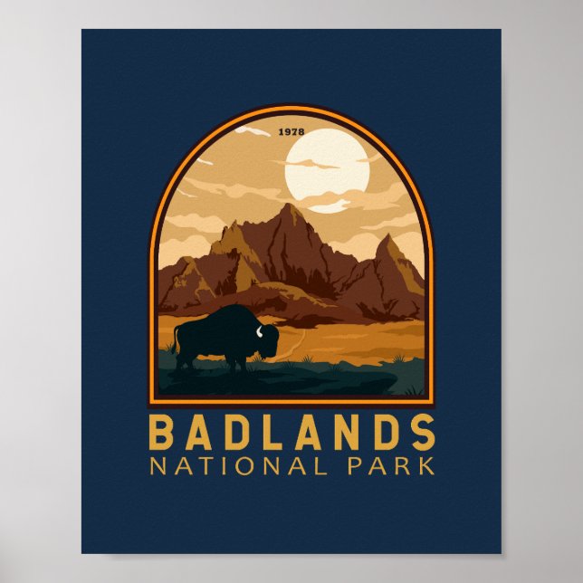 Badlands nationalpark Vintage Emblem Poster (Framsidan)
