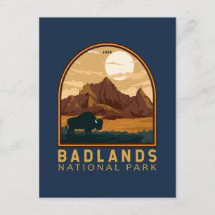 Badlands nationalpark Vintage Emblem Vykort