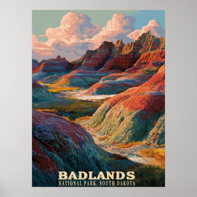 Badlands nationalpark - Westernt landskap i rubel Poster (Framsidan)