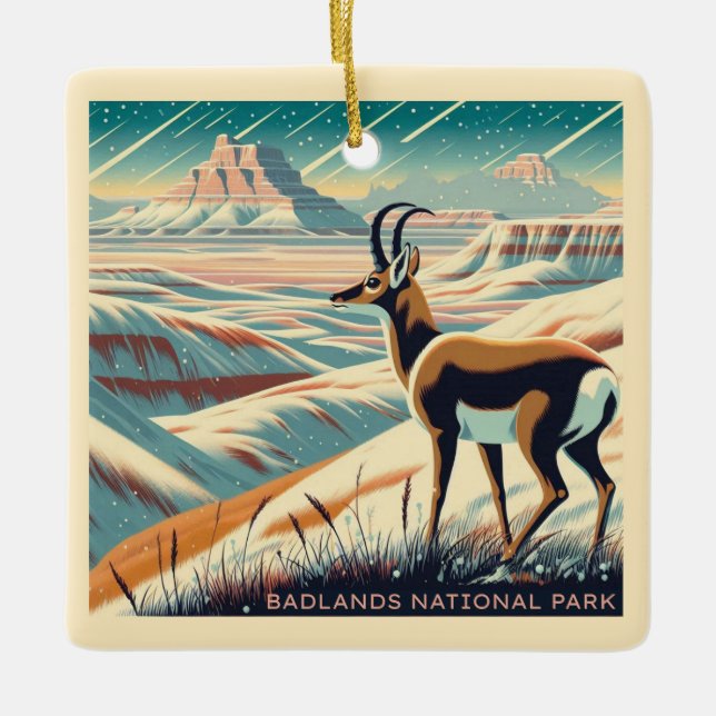 Badlands nationalpark Winter Souvenir Gift Julgransprydnad Keramik (Framsida)