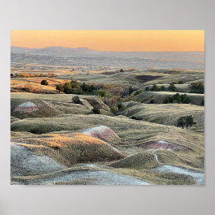 Badlands Sunset Dakota liggande Poster