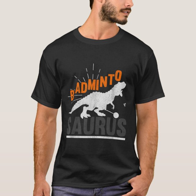 Badminto Saurus Rex Fågel Shuttle Dinosaur Badmint T Shirt (Framsida)