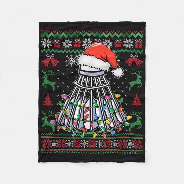 Badminton Älskare jultomten Santa Hat Funny Fleecefilt (Framsidan)
