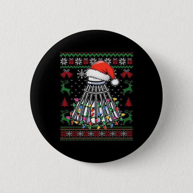 Badminton Älskare jultomten Santa Hat Funny Knapp (Framsida)