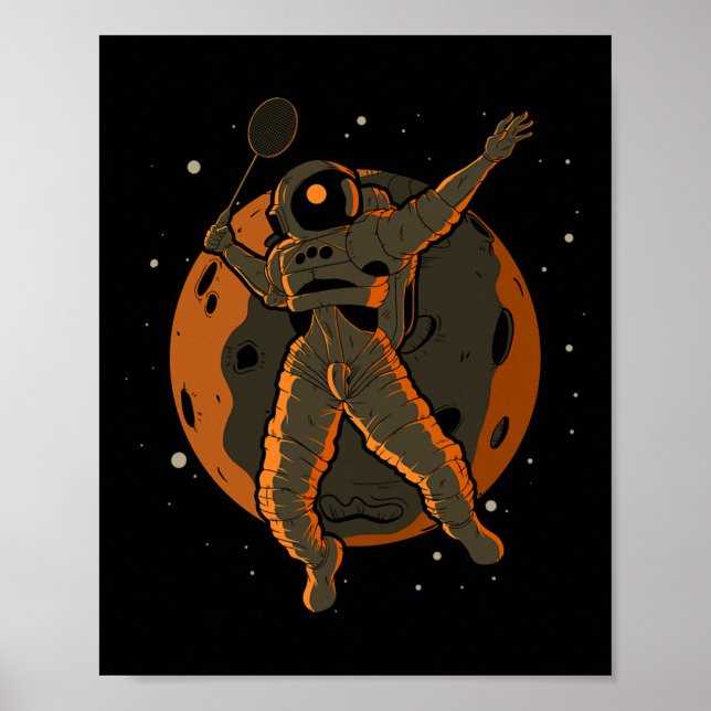 Badminton Astronaut Rymden Spaceman Poster (Framsidan)