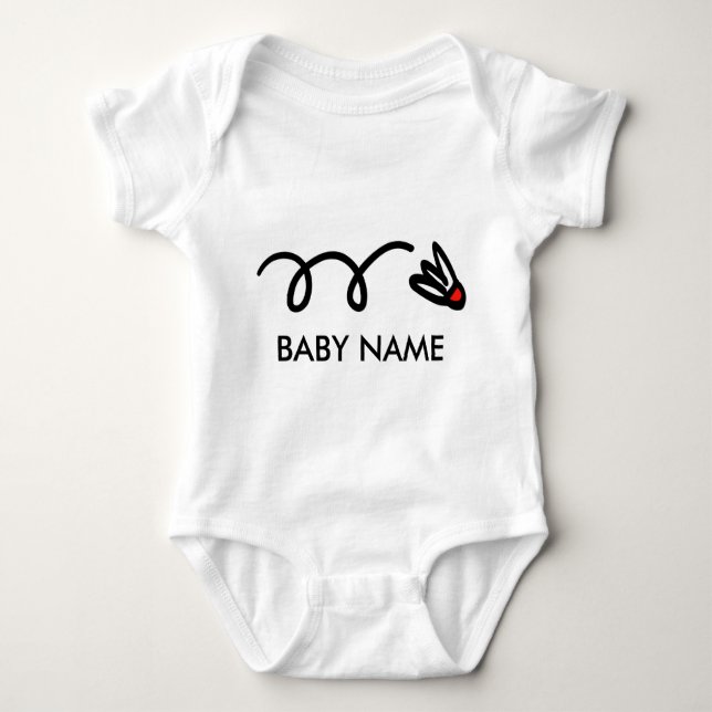 Badminton baby utrustning med personlig namn t shirt (Framsida)
