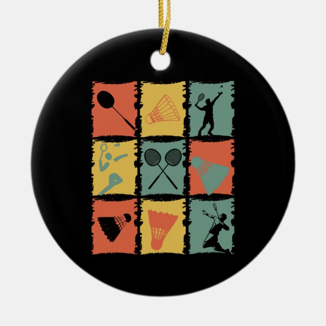 Badminton Badminton Player Retro Julgransprydnad Keramik (Framsidan)