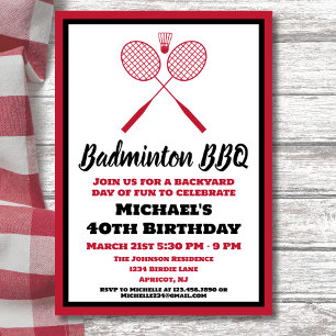 Badminton BBQ Party Sports Birthday Inbjudningar