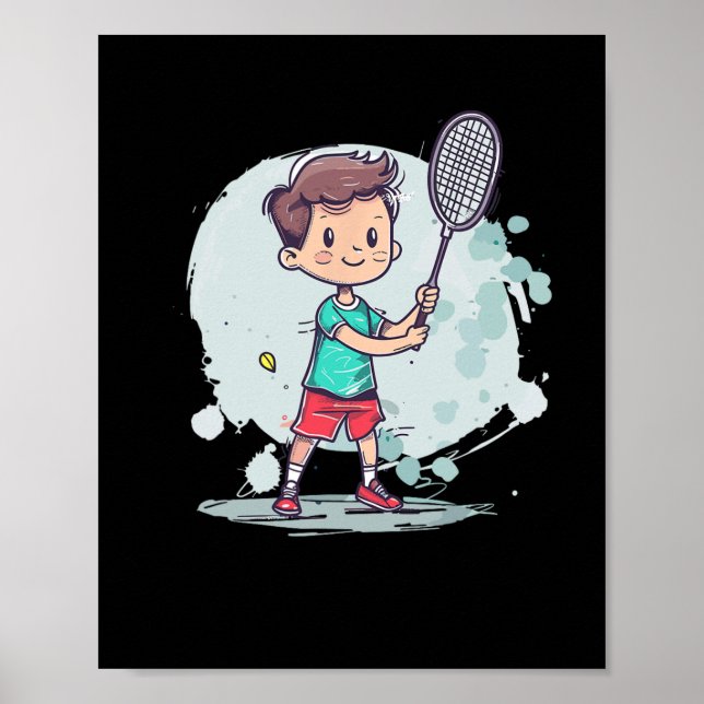 Badminton Boy Tecknad Shuttle Player Poster (Framsidan)