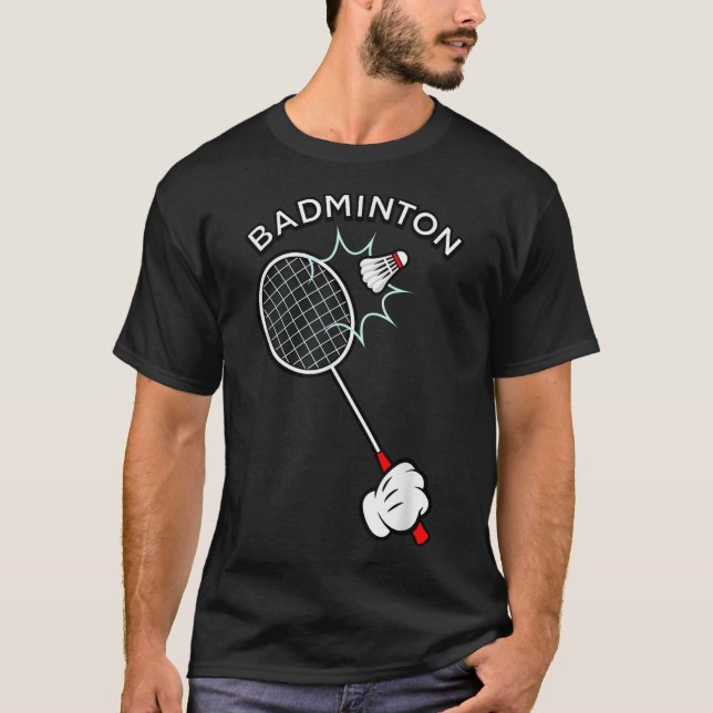 Badminton Cartoon Glove Serve  T Shirt (Framsida)