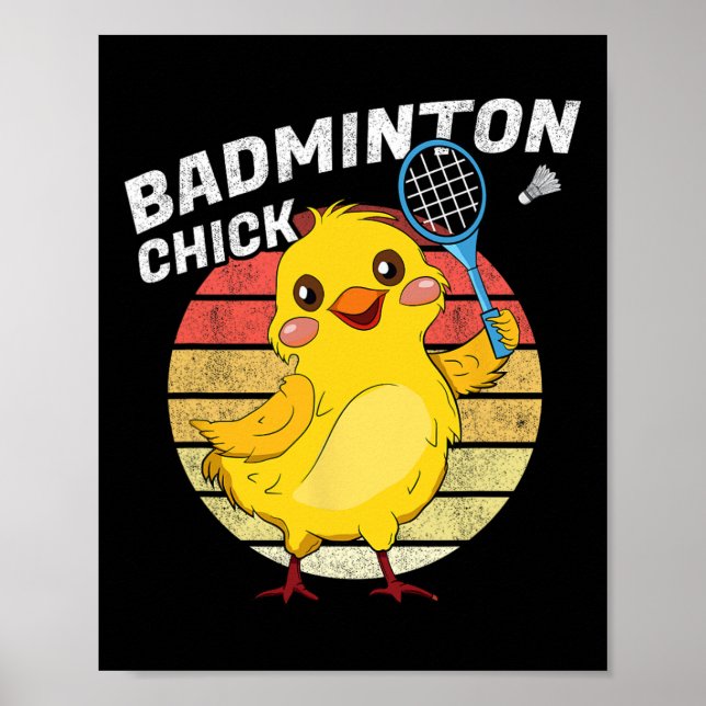 Badminton Chick Retro Chicken Birdie Women Badmint Poster (Framsidan)