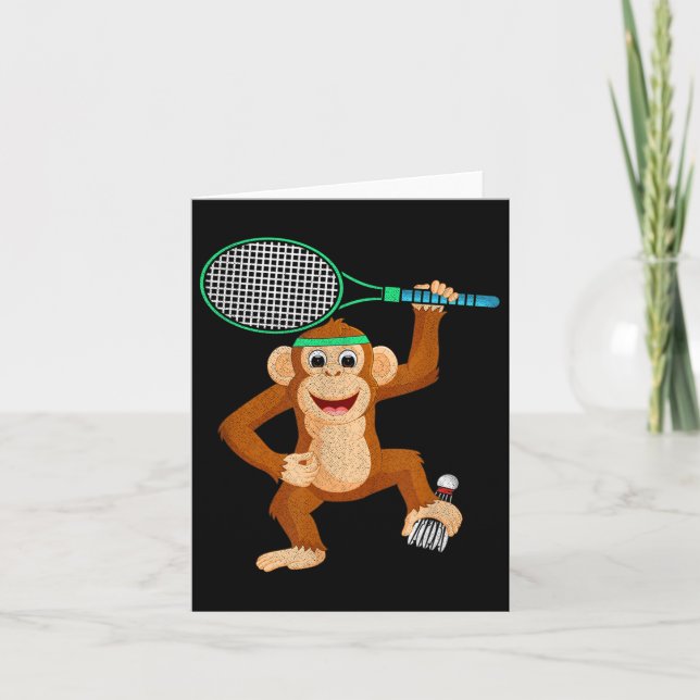Badminton Chimpanzee Animal Sport Humor Shirt Gift Kort (Framsida)