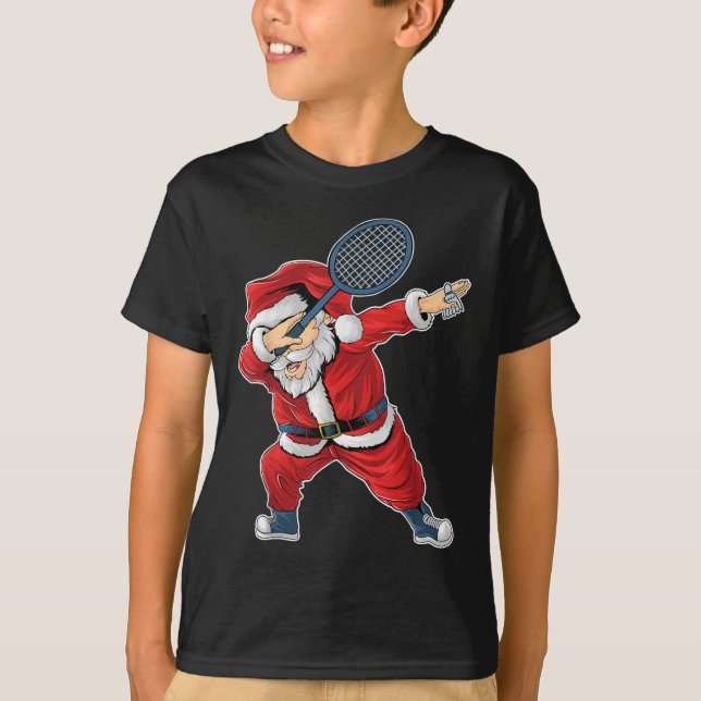 Badminton Christmas Dabbing Santa Claus With Shutt T Shirt (Framsida)