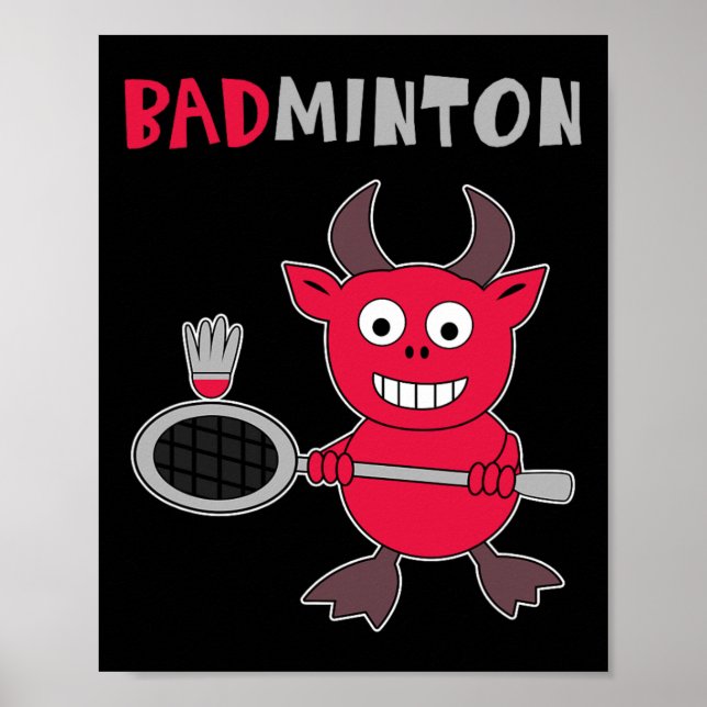 Badminton Djävulen Badminton Player Shuttle Sports Poster (Framsidan)