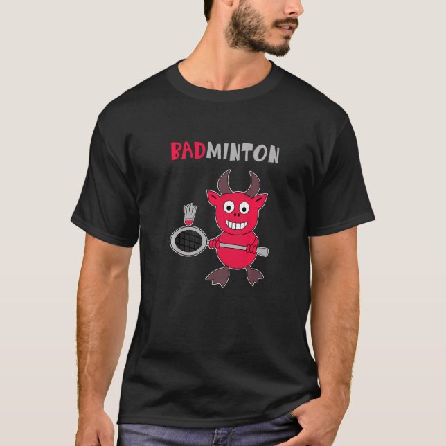 Badminton Djävulen Badminton Player Shuttlecock Sp T Shirt (Framsida)