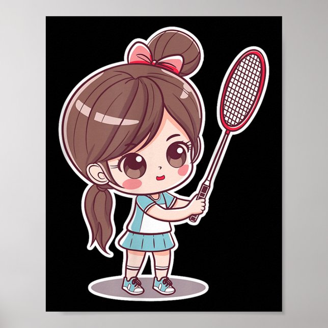Badminton-flicka Serietidning Stil Shuttle Game Fö Poster (Framsidan)