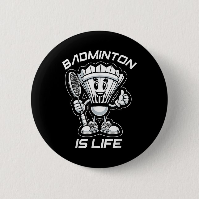 Badminton Forever Tecknad Shuttle and Racket Graph Knapp (Framsida)