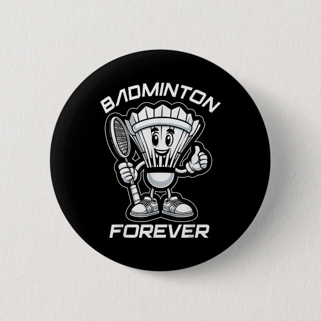 Badminton Forever Tecknad Shuttle and Racket Graph Knapp (Framsida)