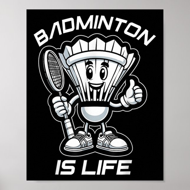 Badminton Forever Tecknad Shuttle and Racket Graph Poster (Framsidan)