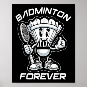 Badminton Forever Tecknad Shuttle and Racket Graph Poster