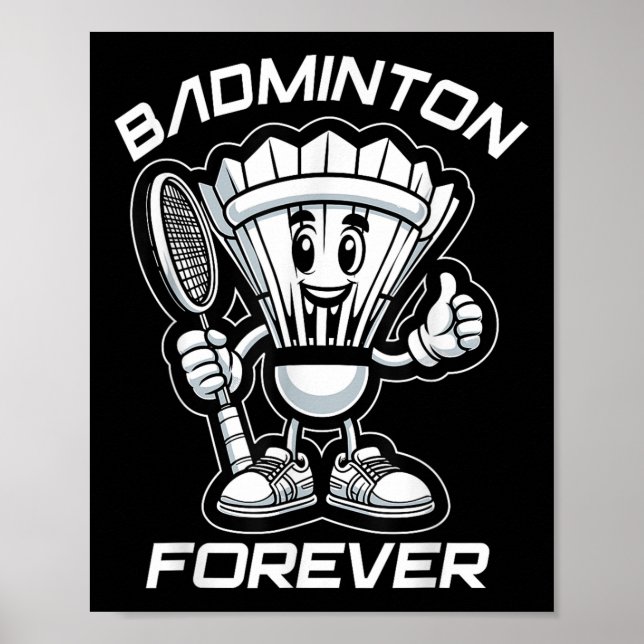 Badminton Forever Tecknad Shuttle and Racket Graph Poster (Framsidan)