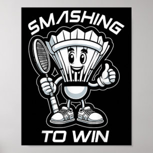 Badminton Forever Tecknad Shuttle and Racket Graph Poster