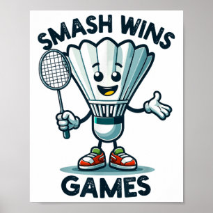 Badminton Forever Tecknad Shuttle and Racket Graph Poster