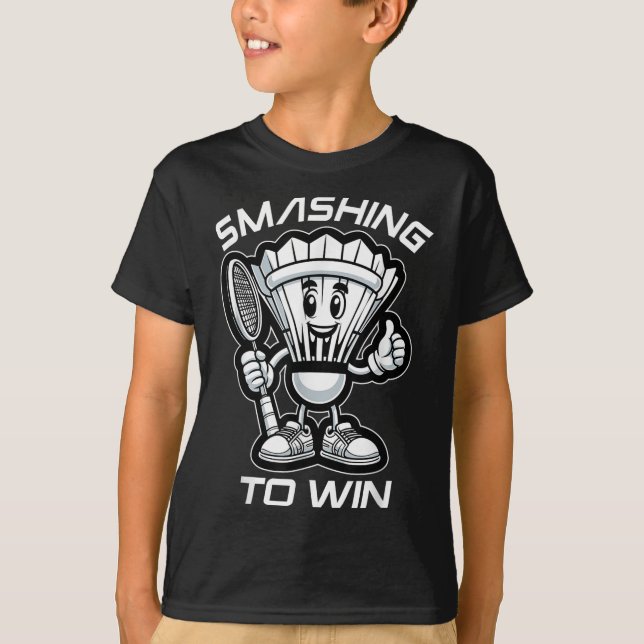 Badminton Forever Tecknad Shuttle and Racket Graph T Shirt (Framsida)